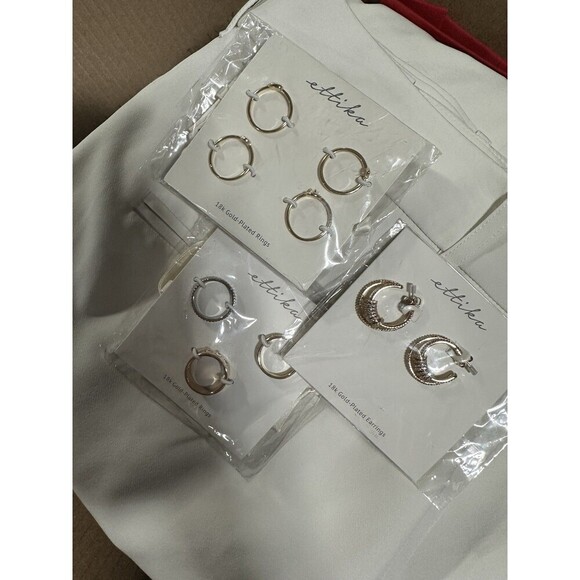 Ettika X Revolve 18‎ Carat Gold Plated Earrings And Rings Size 6 Gold New In Bag - Picture 1 of 5